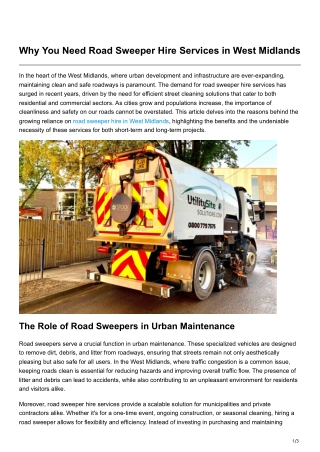 Why You Need Road Sweeper Hire Services in West Midlands