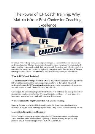 Empower Your Future with ICF Coach Training from Matrrix