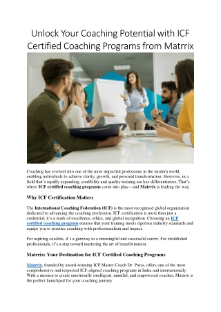 Build a Successful Coaching Career with ICF Certified Coaching Programs by Matrr