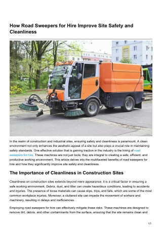 How Road Sweepers for Hire Improve Site Safety and Cleanliness