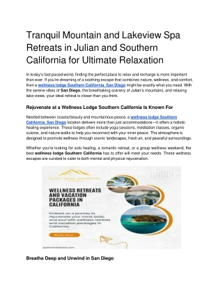 Tranquil Mountain and Lakeview Spa Retreats in Julian and Southern California for Ultimate Relaxation (1)