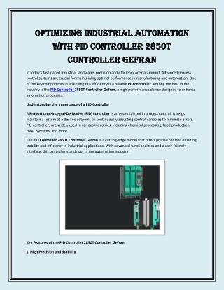 Optimizing Industrial Automation with PID Controller 2850T Controller Gefran