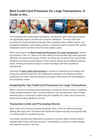 Best Credit Card Processor for Large Transactions A Guide to the