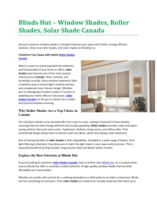 Blinds Hut – Window Shades, Roller Shades, Solar Shade Canada