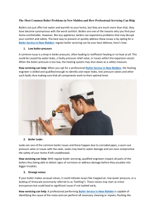 The Most Common Boiler Problems in New Malden and How Professional Servicing Can Help