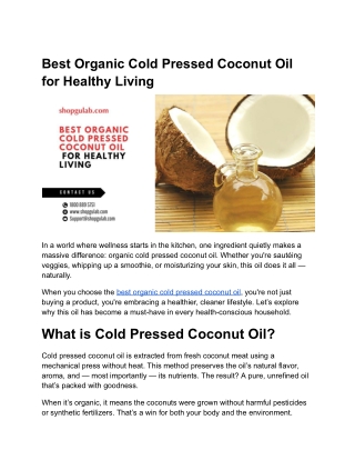 Best Organic Cold Pressed Coconut Oil for Healthy Living