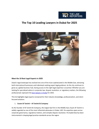 The Top 10 Leading Lawyers in Dubai for 2025
