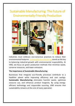 Sustainable Manufacturing The Future of Environmentally-Friendly Production