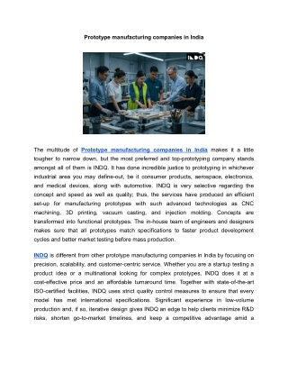 Prototype manufacturing companies in India | INDQ