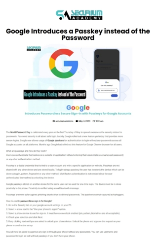"Google Introduces a Passkey instead of the Password "