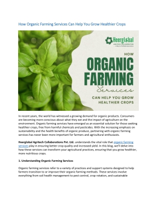 How Organic Farming Services Can Help You Grow Healthier Crops
