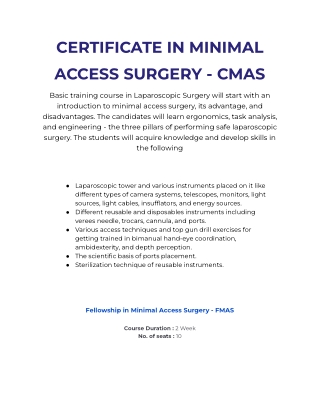 CERTIFICATE IN MINIMAL ACCESS SURGERY - CMAS