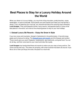 Best Places to Stay for a Luxury Holiday Around the World