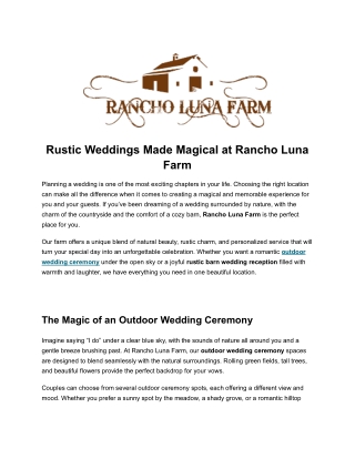 Rancholunafarm.com - Rustic Weddings Made Magical at Rancho Luna Farm