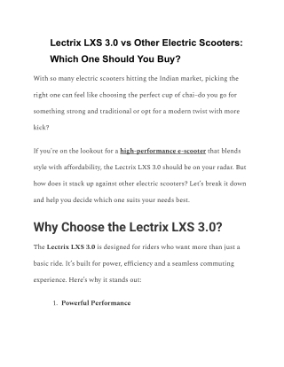 Lectrix LXS 3.0 vs Other Electric Scooters Which One to Buy