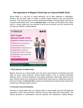 The Importance of Regular Check-Ups at a Sexual Health Clinic