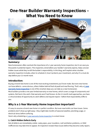 One-Year Builder Warranty Inspections – What You Need to Know