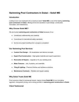 Swimming Pool Contractors in Dubai – Soleil ME