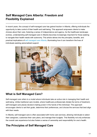 Self Managed Care Alberta Freedom and Flexibility Explained