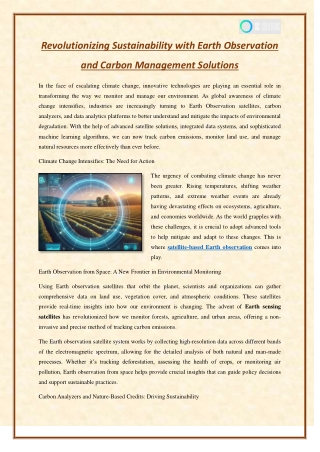 Revolutionizing Sustainability with Earth Observation and Carbon Management Solutions