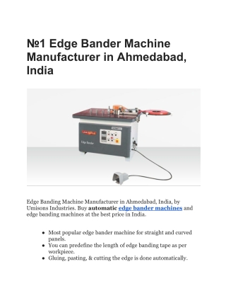 №1 Edge Bander Machine Manufacturer in Ahmedabad, India