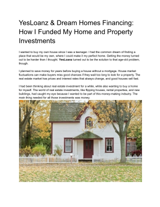 How I Funded My Home and Property Investments with Yes Loanz