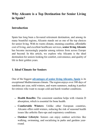 Why Alicante is a Top Destination for Senior Living in Spain?