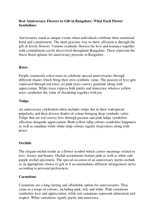 Best Anniversary Flowers to Gift in Bangalore