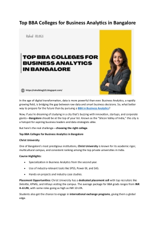 Top BBA Colleges for Business Analytics in Bangalore