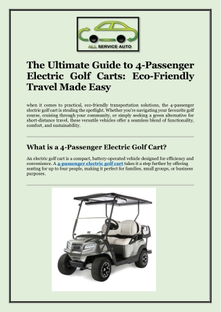 The Ultimate Guide to 4-Passenger Electric Golf Carts Eco-Friendly Travel Made Easy
