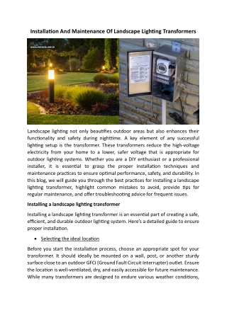 Installation And Maintenance Of Landscape Lighting Transformers