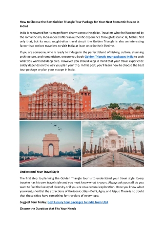 How to Choose the Best Golden Triangle Tour Package for Your Next Romantic Escape in India
