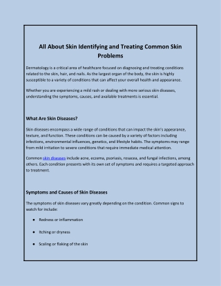 All About Skin Identifying and Treating Common Skin Problems