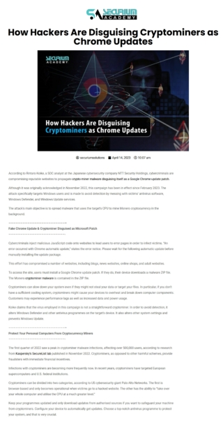 "How Hackers Are Disguising Cryptominers as Chrome Updates "