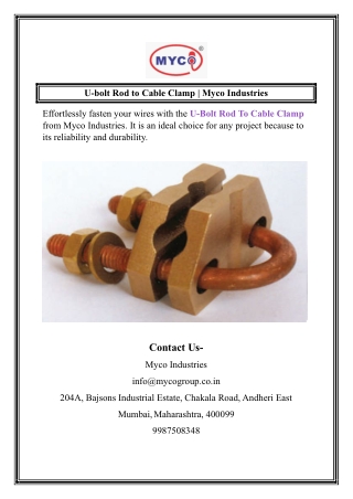 U-bolt Rod to Cable Clamp Myco Industries
