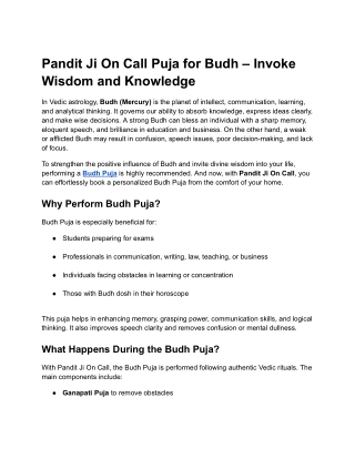 Pandit Ji On Call – Budh Puja for Wisdom & Knowledge