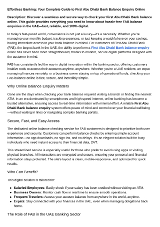 Effortless Banking Your Complete Guide to First Abu Dhabi Bank Balance Enquiry Online