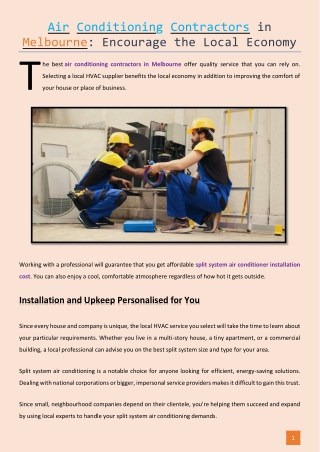 Air Conditioning Contractors in Melbourne - Encourage the Local Economy