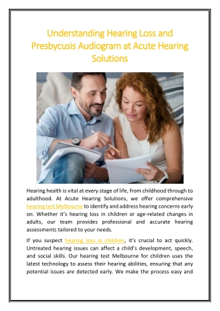 Understanding Hearing Loss and Presbycusis Audiogram at Acute Hearing Solutions