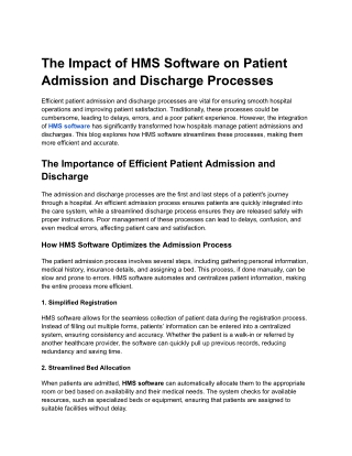 The Impact of HMS Software on Patient Admission and Discharge Processes