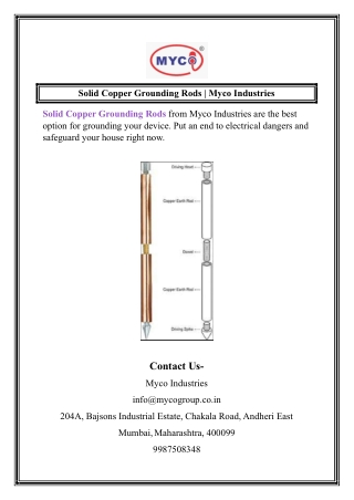 Solid Copper Grounding Rods Myco Industries