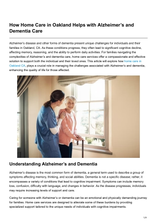 How Home Care in Oakland Helps with Alzheimer's and Dementia Care