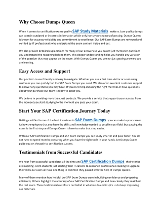 Dumps Queen SAP Study Materials Make Passing Simple