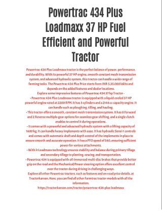 Powertrac 434 Plus Loadmaxx 37 HP Fuel Efficient and Powerful Tractor