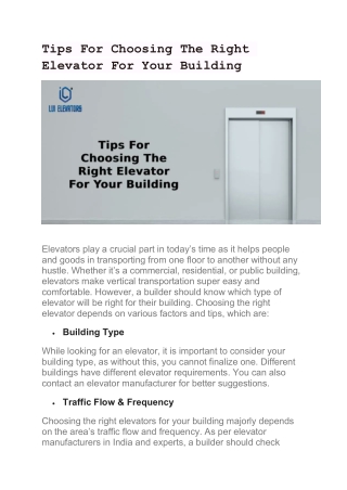 Tips For Choosing The Right Elevator For Your Building