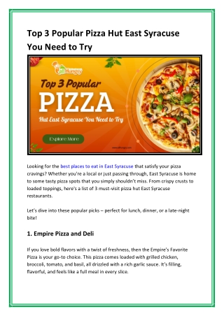 Top 3 Popular Pizza Hut East Syracuse You Need to Try