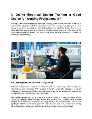 Is Online Electrical Design Training a Good Choice for Working Professionals