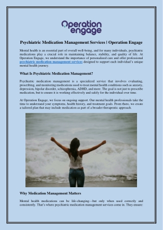 Psychiatric Medication Management Services - Operation Engage