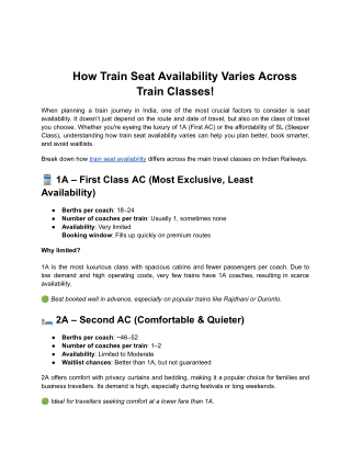 How Train Seat Availability Varies Across Train Classes
