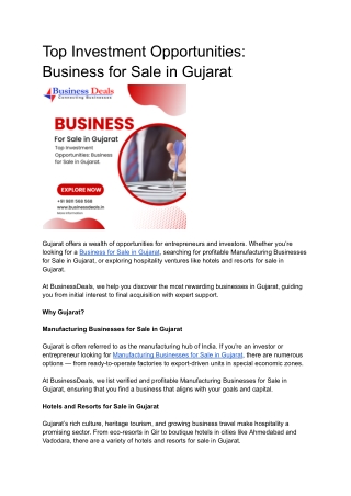 Top Investment Opportunities: Business for Sale in Gujarat